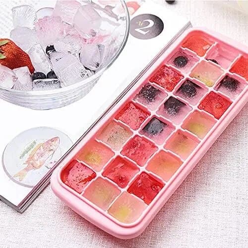 Set med 2 isbitsformar, silikon, lock, 24 kuber, 24,5x9,5x3cm