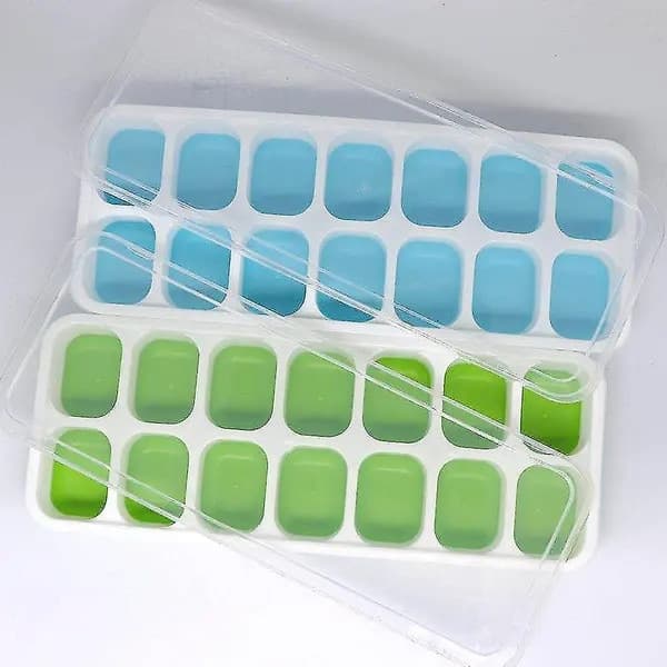 Set med 2 isbitsformar i silikon, 14 kuber, blågrön, 25,4x9,8x3cm