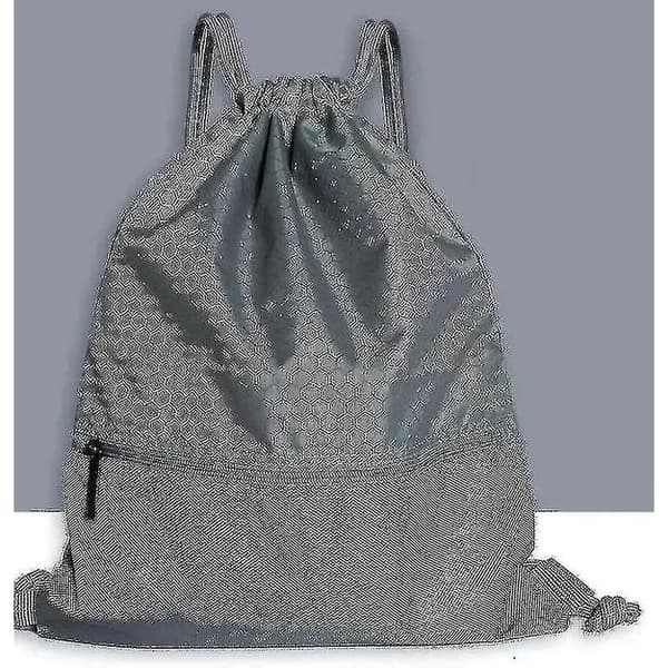 Ryggsäck med dragsko, polyester, framficka med dragkedja, grå