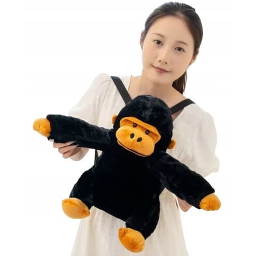 Plysrygsæk gorillamaskot, 32 cm, sort/orange