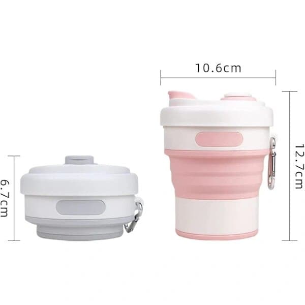 Hopfällbar resemugg, 450ml, silikon, gul-vit, 12.7x10.6cm
