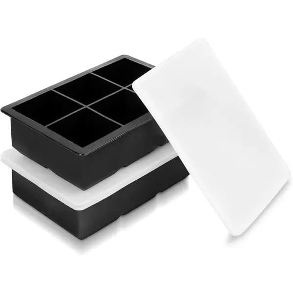 Sæt med 2 isterningebakker, silikone, låg, sort, store