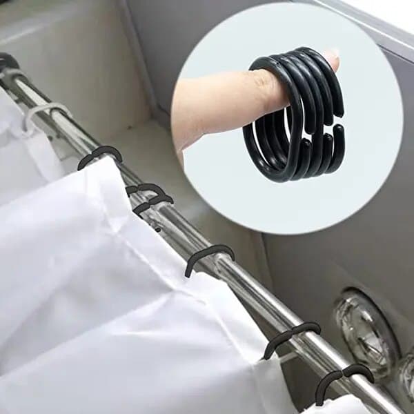 Plast bruseforhæng C-ringe, sort, sæt med 24, ca. 6 x 4 cm