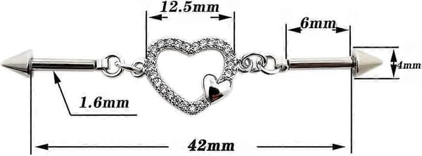 Hjerte Industriel Piercing Smykker Punk Kæde Rustfrit Stål 14G Industriel Barbell 1PC
