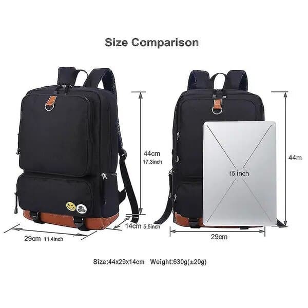 Stor rygsæk, ergonomisk design, polyester, sort, 29x14x44cm