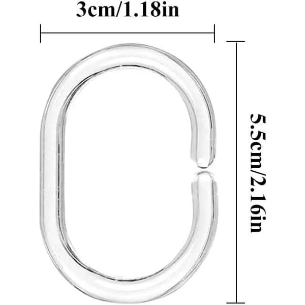 C-formade duschdraperiringar av transparent plast, set om 12 stycken, innerdiameter 4,5 cm