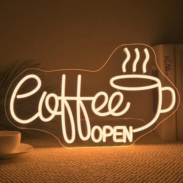 Neonskylt Kaffe Öppet, LED, akryl, 42x-