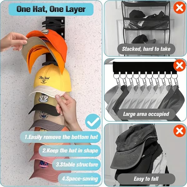 Baseballkasket-organizer, sort, pakke med 2