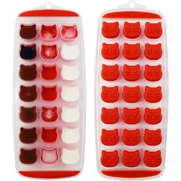 Isbitsformar, 2 set, röd silikon, 42 kuber, lätta att ta bort