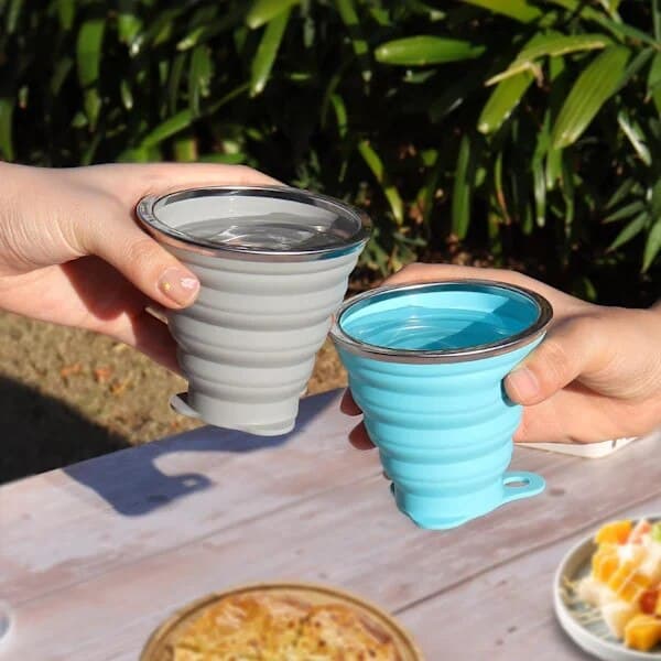 Vikbar silikonmugg, set om 2, blågrå, 270 ml, 9,86x8,51 cm