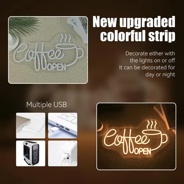 Neonskilt Kaffe Åben, LED, akryl, 42x-