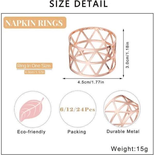Sæt med 24 guld metallic servietringe 4,5 cm