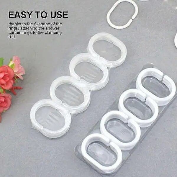Duschdraperiringar i plast C-ringar, vit, 24 st, 4,4 x 2,8 cm