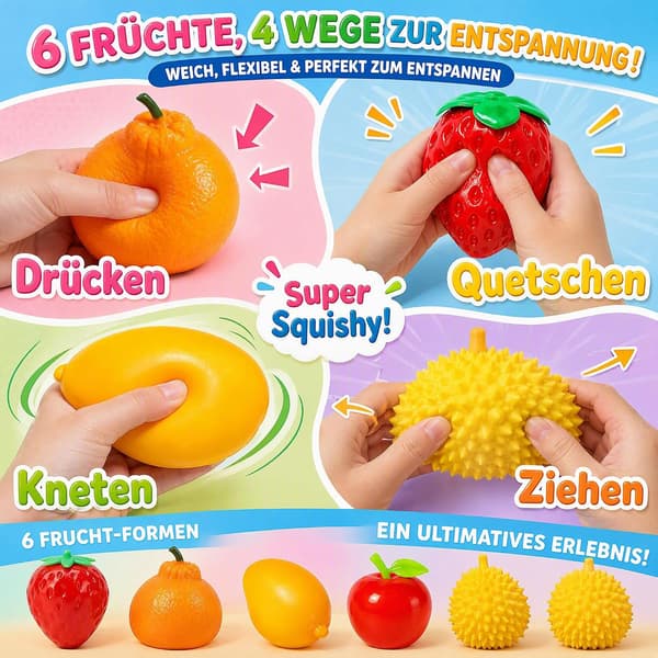 Squishy Fun Box Set, Hedelmä Squishy Box Set, Puristuspallo, Fidget, 6 kpl