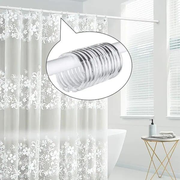 Duschdraperiringar i plast, O-formade, transparenta, set om 12, 6 x 4,5 cm