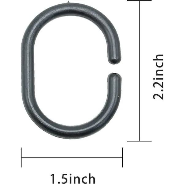 C-formede badeforhængsringe, plastik, sort, sæt med 12, 6 x 4 x 0,5 cm