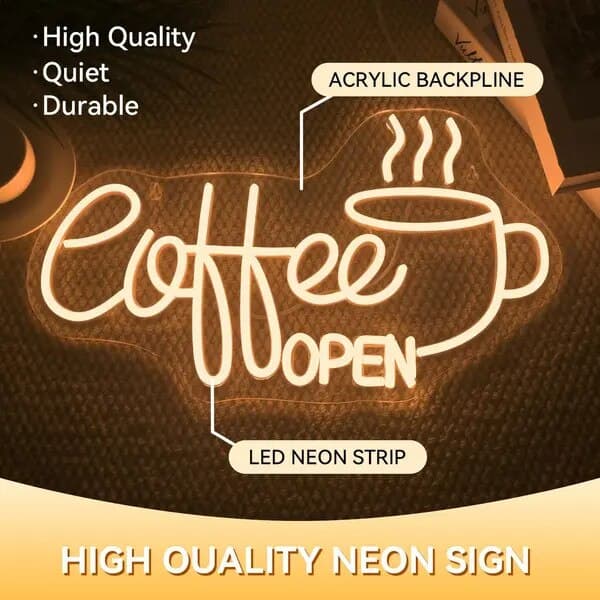 Neonskylt Kaffe Öppet, LED, akryl, 42x-