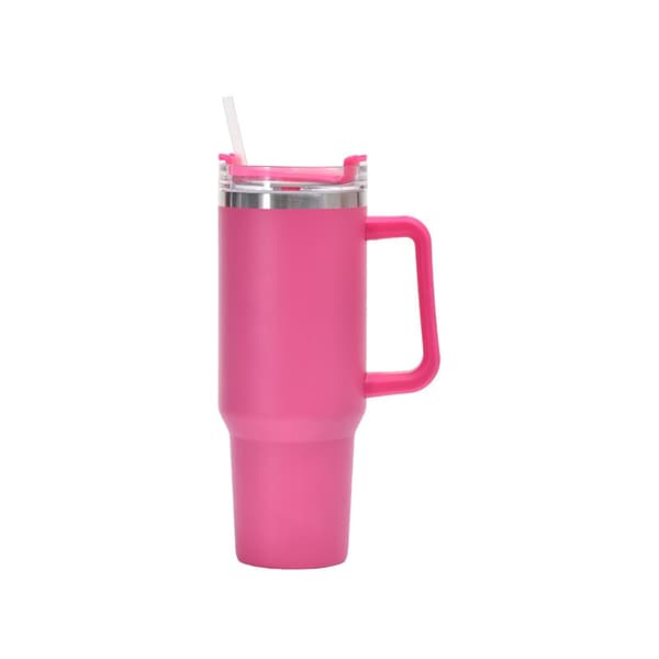Termosmugg med 2-i-1-lock 1200 ml, drickskopp med lock och sugrör, rosa-röd