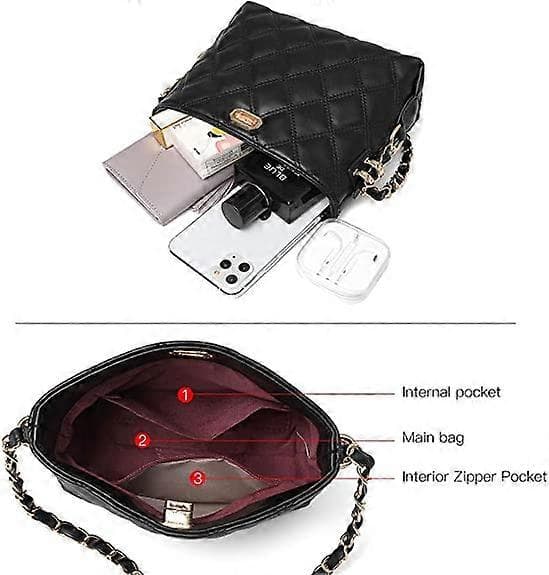 Små Crossbody-väskor för kvinnor Plånböcker Mode Läder Lättvikts Handväskor Axelväska Svart