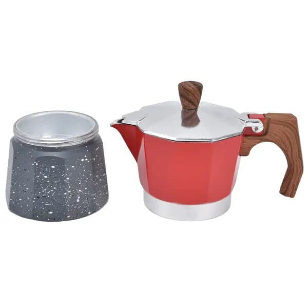Kaffemaskine til komfur, 6 kopper, aluminium, ottekantet, sort
