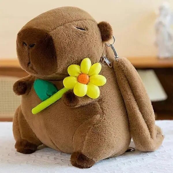 Plyschryggsäck, capybara-mönster, brun, 35 cm