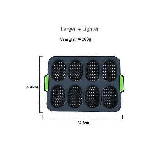 Perforeret silikone bageform til 8 mini baguetter, sort med grøn, 34,5 x 23,8 x 2,5 cm,