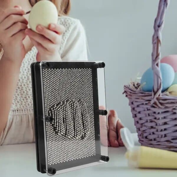 Pin art-legetøj i rustfrit stål (håndmodel), sølv/sort