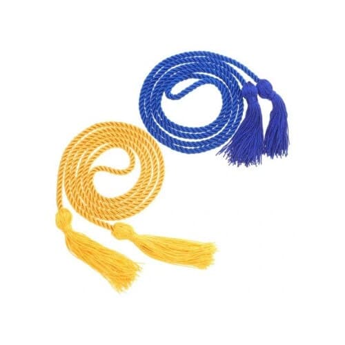 Set med 2 polyester examenssnören med fransar, blå/guld