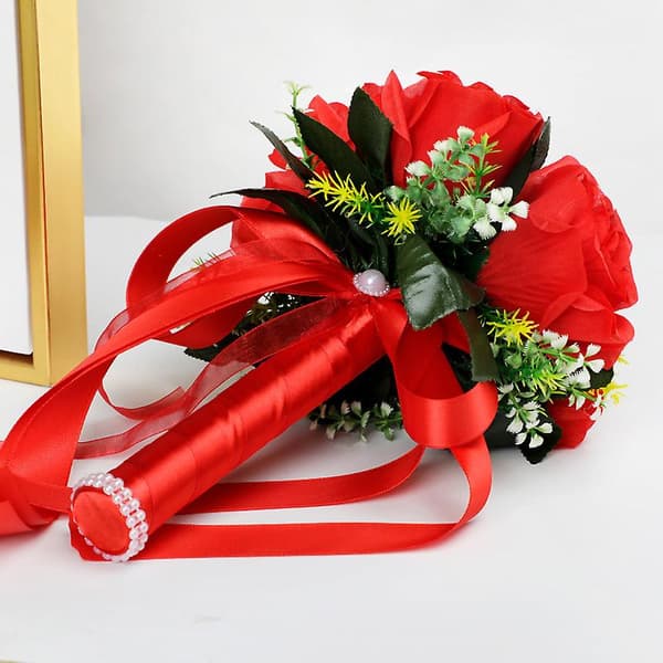 Konstgjord bröllopshållande bukett blommor rosor bröllopsbukett bröllopsmaterial vit