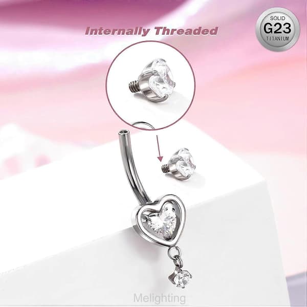 Hjerte Titanium Navlepiercing Indvendigt Gevind 14G Dingle Navlepiercing