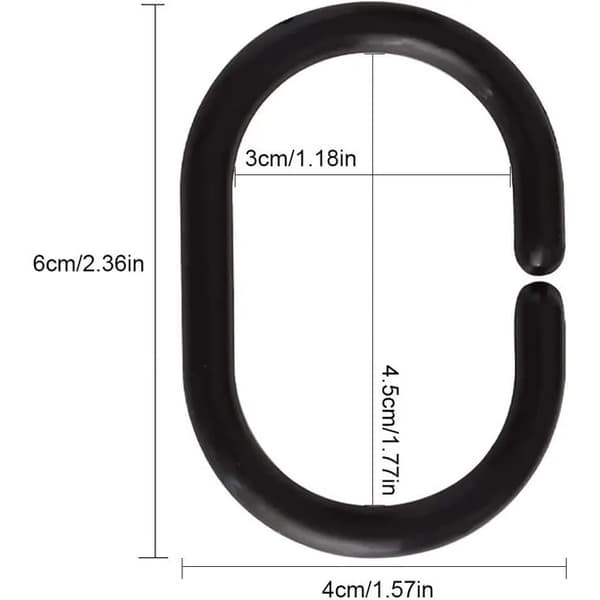 Plast badeforhæng C-ringe, sort, 24 stk, 6 x 4 cm