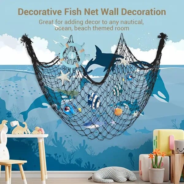 Dekorativt nautisk linnednet, sort, 100×200 cm, 1 stk.