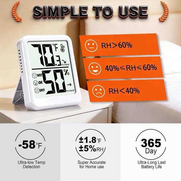 Rumtermometer, indendørs hygrometer, digital fugtighedsmåler, 2-pak