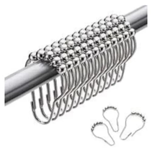 Duschdraperikrokar, förkromad rostfritt stål med glidkulor, silver, 12 st.