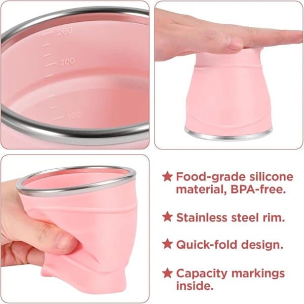 Hopfällbar silikonmugg 180ml rosa 7.3x7.6x5.7cm