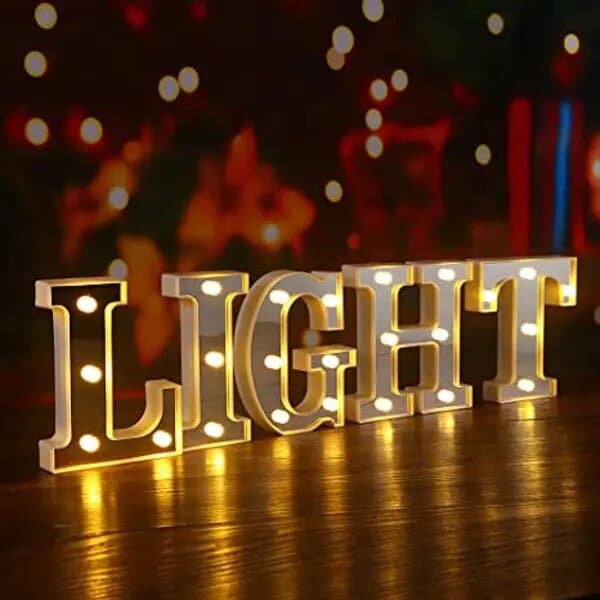 Belysta LED-bokstäver, dekorativt set, silver, 2xAA
