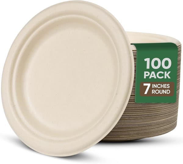 Engångspapperstallrik, 100% komposterbar, 7 tum, 100-pack, brun