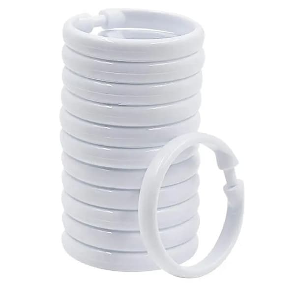 Set med 12 duschdraperiringar, flexibel plast O-formad, vit, O 5,8 cm (ca)