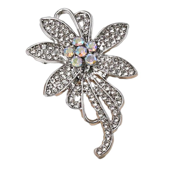 3D Blomster Strassbrosch för Kappor Skjortor och Väskor Modeaccessoar Silver