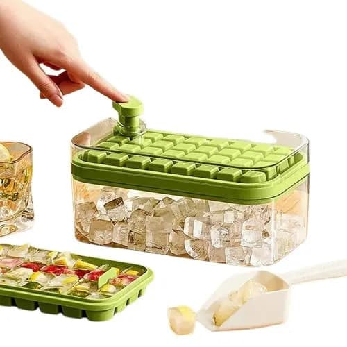 Silikone isterningform 32 rum med låg og spatel, opbevaringsboks