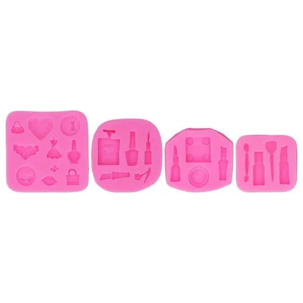 Sæt med 4 silikone kageforme, pink, 7x7x6 cm