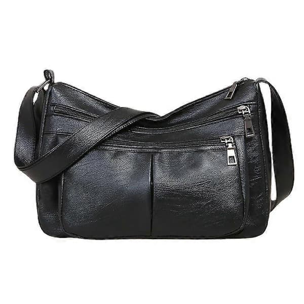 Vintage Dame Pu Skuldertaske Multi-lomme Mor Solid Crossbody Håndtasker