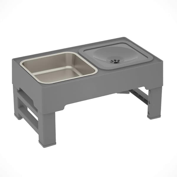 Bærbar kæledyrsfoderstation til camping Justerbar og foldbar Ergonomisk stand Udendørs vandre- og campingture Grå
