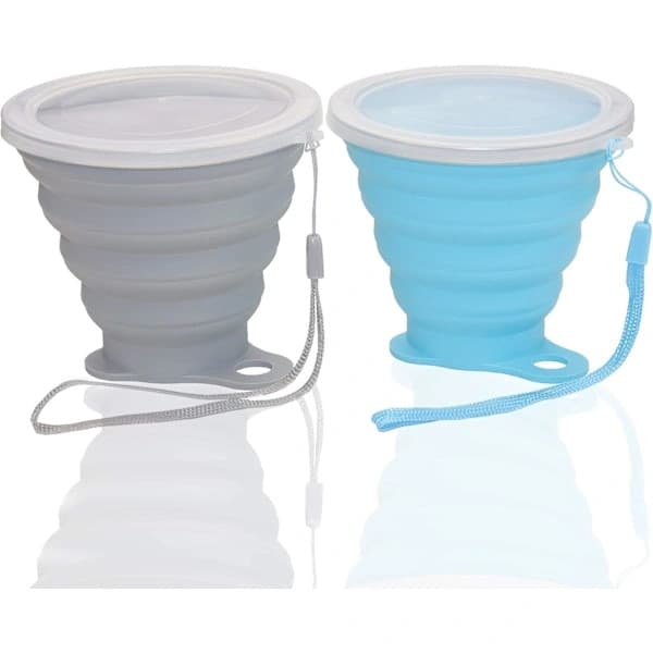 Vikbar silikonmugg, 270 ml, blågrå, set om 2