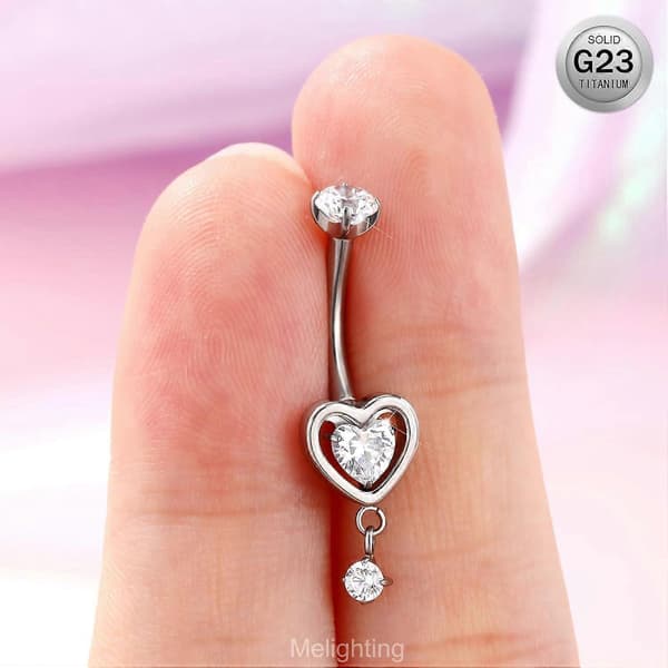 Hjerte Titanium Navlepiercing Indvendigt Gevind 14G Dingle Navlepiercing