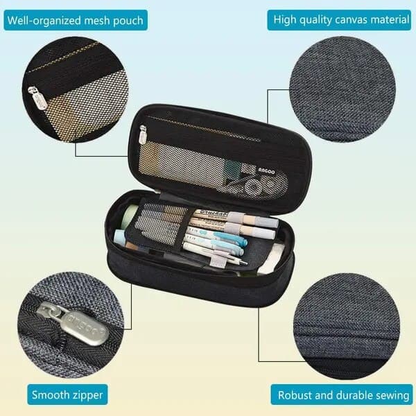 Expanderbart pennfodral med stor kapacitet, mörkgrå, multifunktionellt, 23x10x7cm