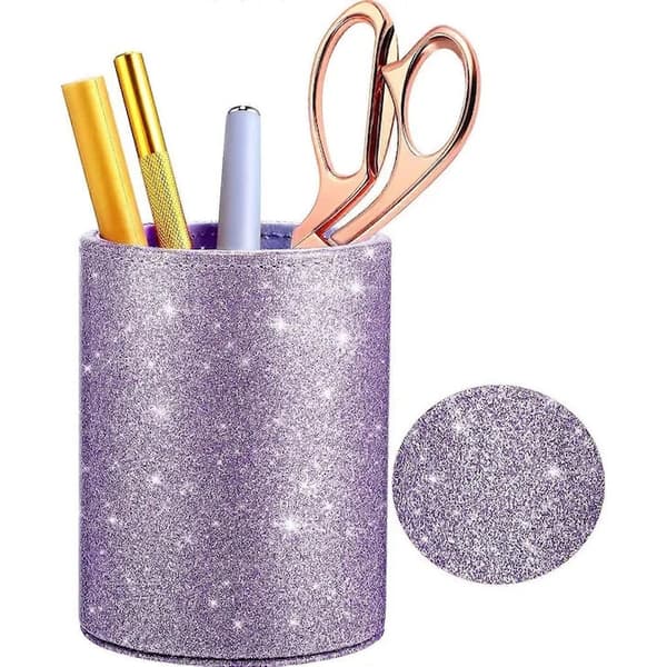 Multifunktionel skrivebordsstander, glitter PU-læder, lilla, 9,8x7,5 cm