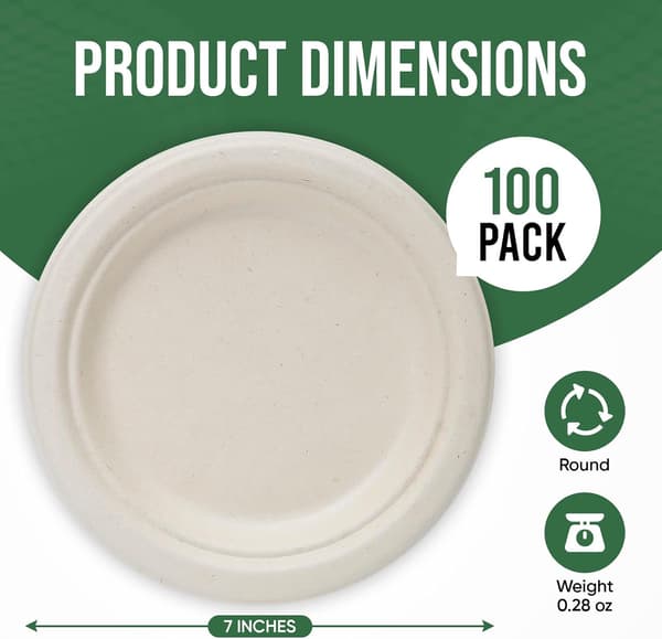 Engångspapperstallrik, 100% komposterbar, 7 tum, 100-pack, brun