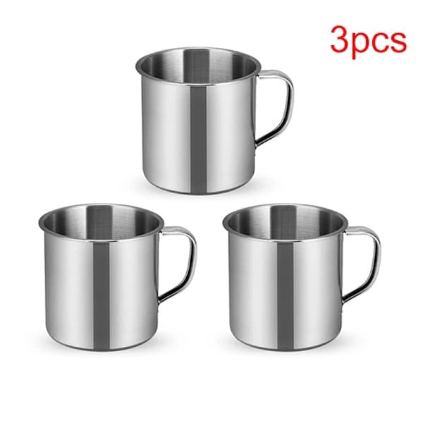 Set om 3, campingmuggar i rostfritt stål, hållbara, giftfria, silver