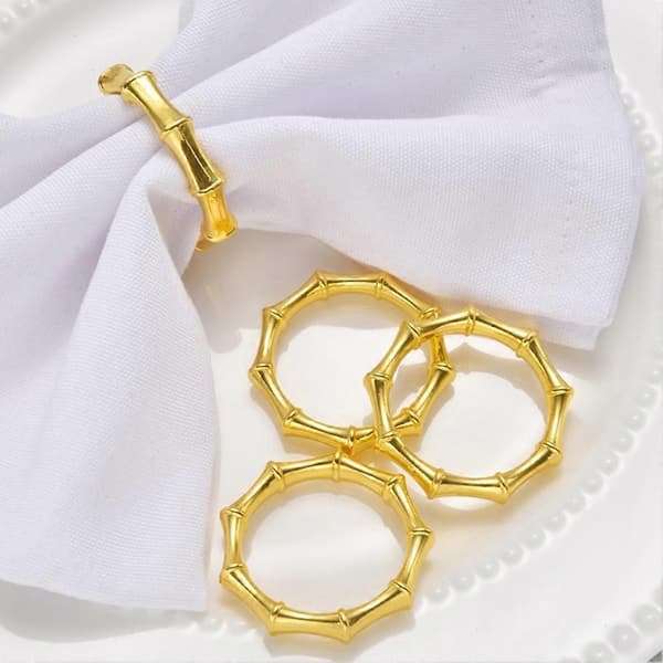 Set med 12 guld bambu servettringar 4,8 cm legering